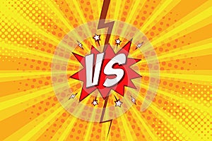 Versus VS pop art comic background with halftone and lightning for intro of superhero fight. Vector photo
